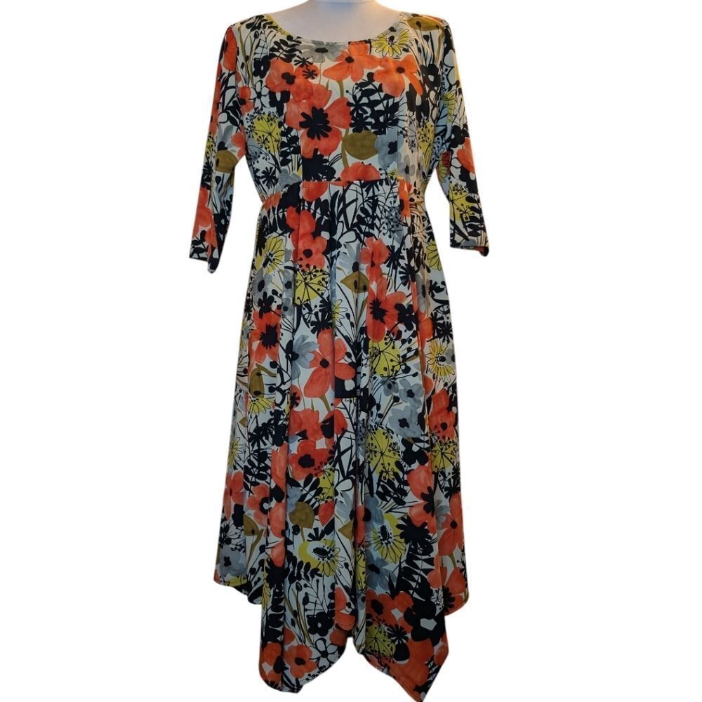 Merimecco Style Vintage Shift Midi Dress Large Handkerchief Hem